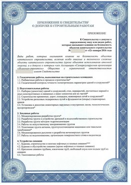 Приложение к свидетельству о допуске к строительным работам Кирово-Чепецк СРО в строительстве
